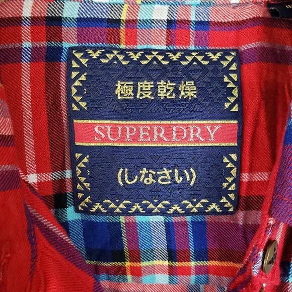 Superdry Anneka Button Up Shirt Red Plaid Check Soft Viscose Top Size 0 - Picture 4 of 7
